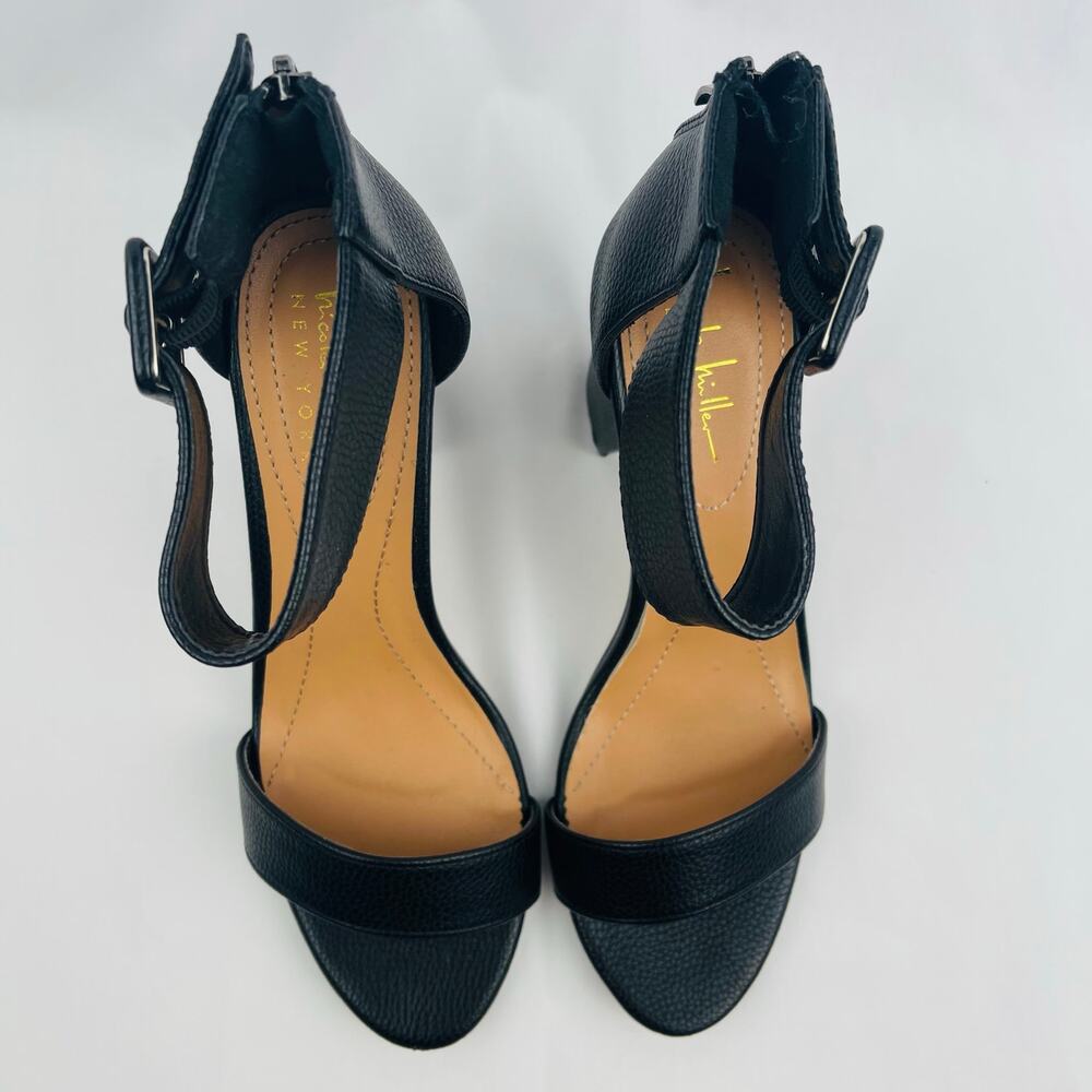 Nicole Miller Women Black Block Heel Sandals Buckle Back Zip Shoes Size 9 - Picture 6 of 12